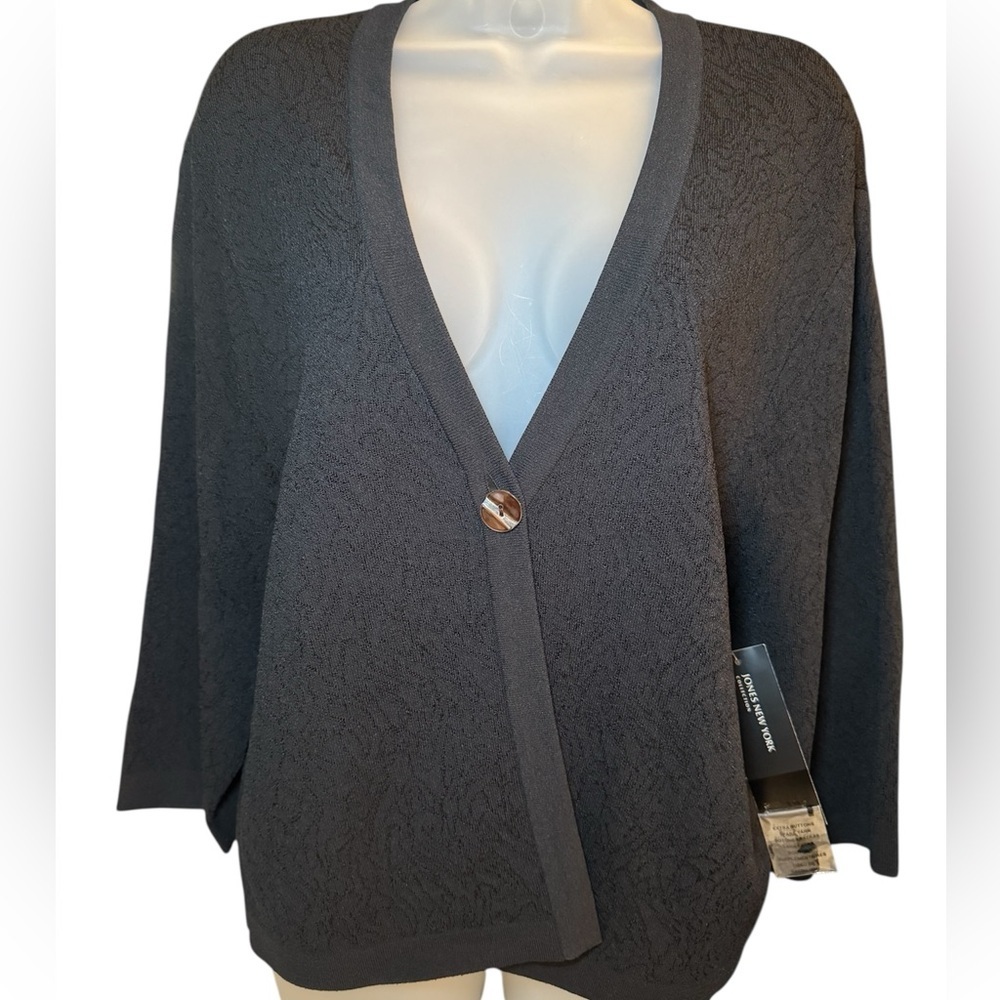 Jones New York Black Dressy Button Closure Cardigan Sweater Size L